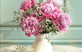 Bouquet of peonies with verdure