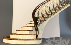 Stairs with golden handrail