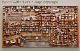 Wood wall art of Chicago cityscape