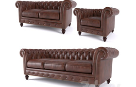 Brooklyn Chesterfield Leather Sofa and Loveseat and Armchair