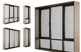 Black Modern Window with Wooden Frame - Windows Set 06