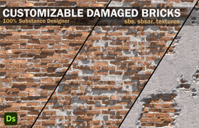 Artstation - CUSTOMIZABLE DAMAGED BRICKS - 材质贴图