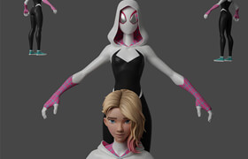 Artstation - Spider Gwen Stacy Spiderman Spiderverse Lowpoly RIgged - 模型